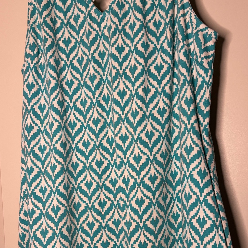 Teal and White Sleeveless Dress